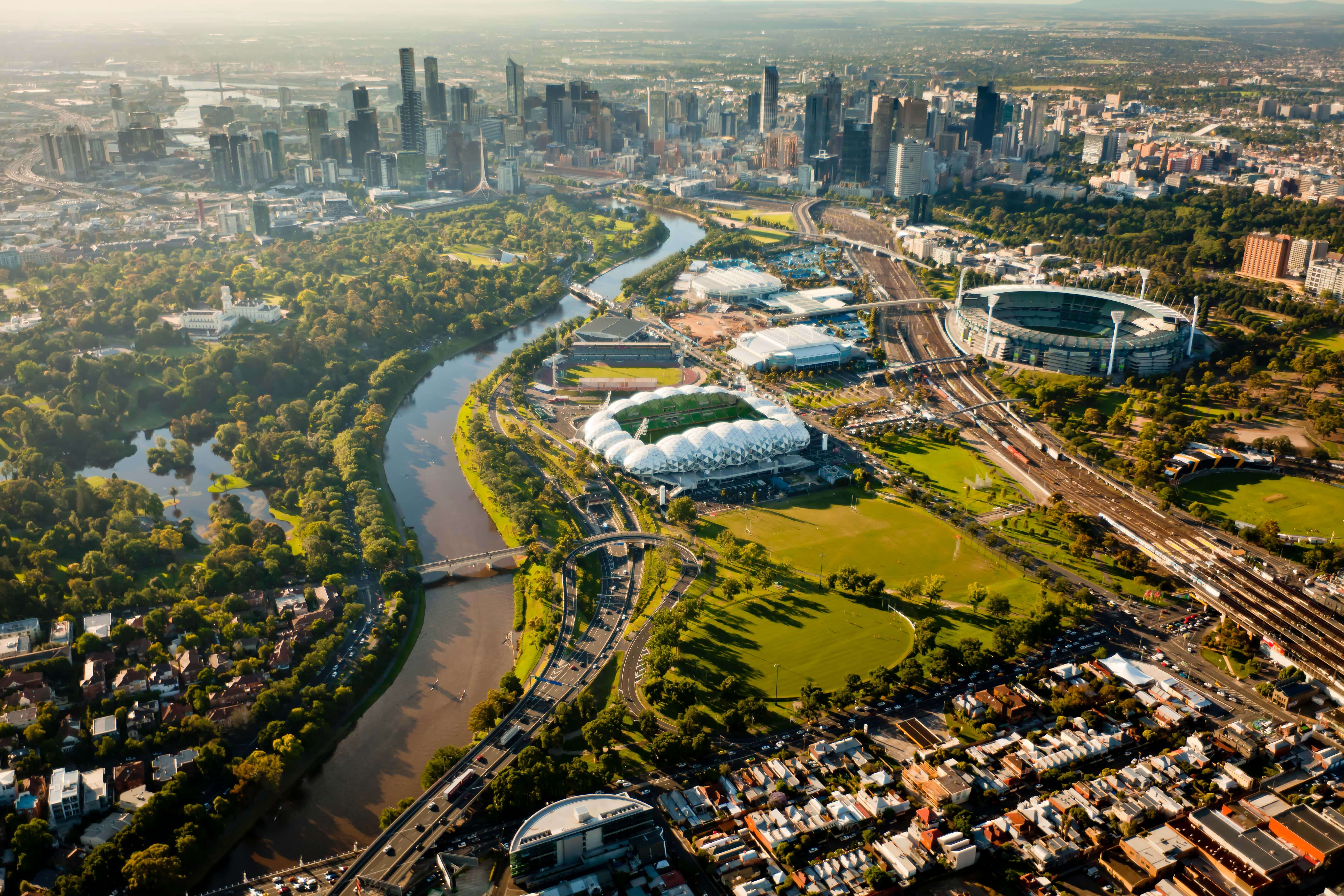 Melbourne, Australia Aerial Skyline view.